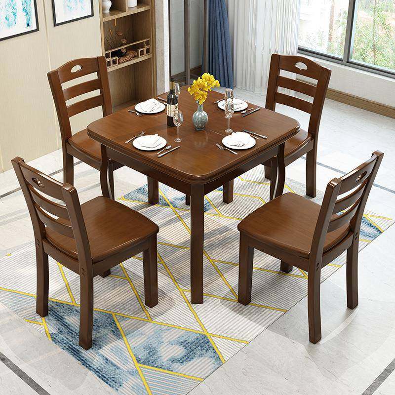 实木餐桌正方形简约现代茶几伸缩拉台长方桌24小户型桌子可伸缩