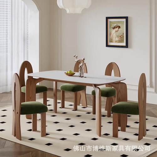 法式简约全实木餐桌长方形白蜡木家用小户型饭桌设计师款桌子书桌