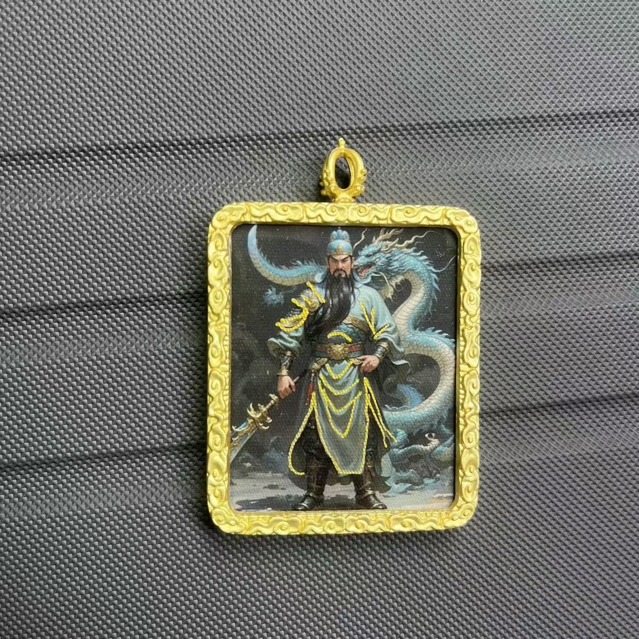 关公唐卡吊坠项链关公民族关帅关羽双面手绘描金中式民族创意唐卡