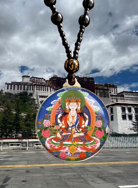 不空绢索观音像挂件藏传唐卡佛像见解脱随身挂脖子项链吊坠