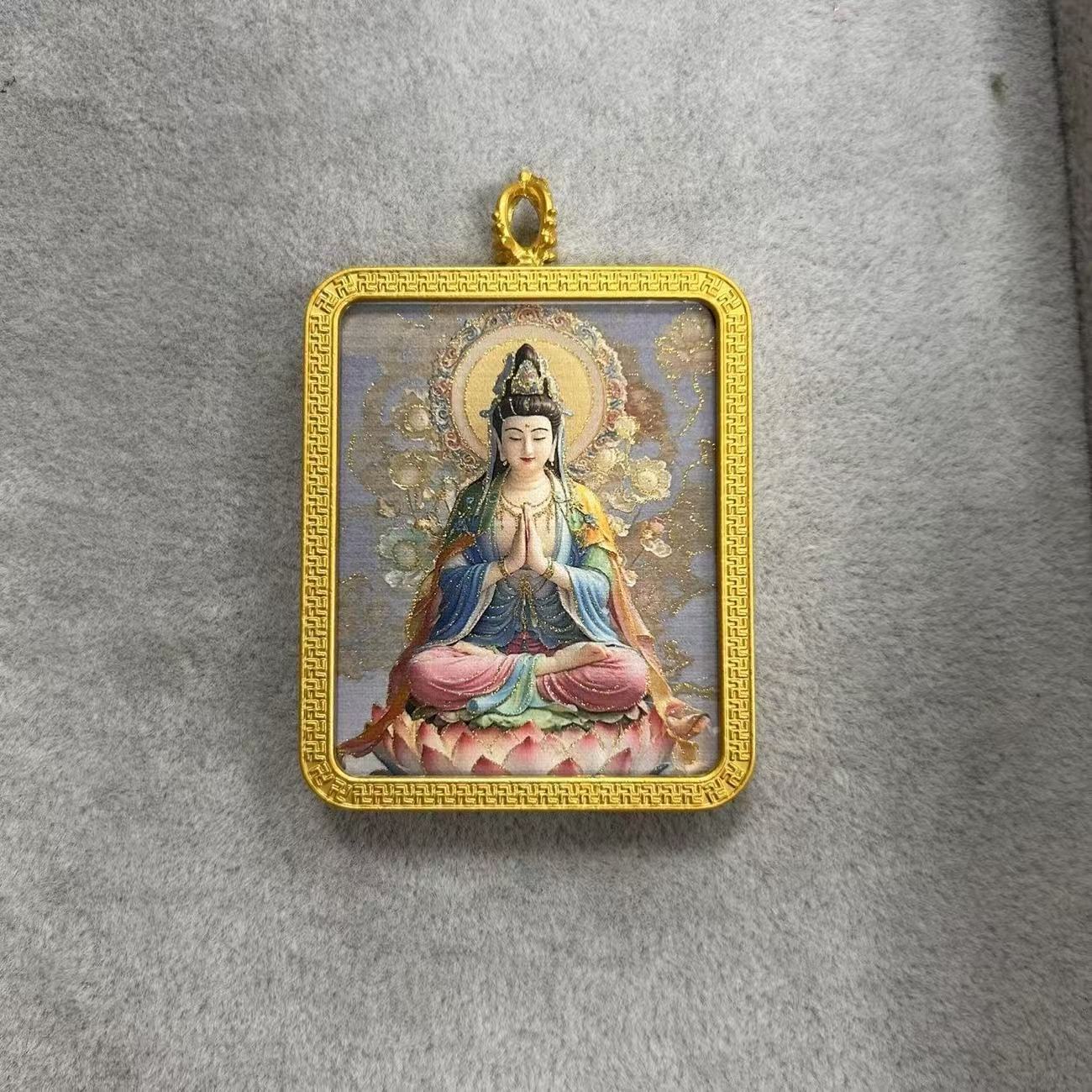 观音唐卡民族风合金手绘描金吊坠观音菩萨吊坠