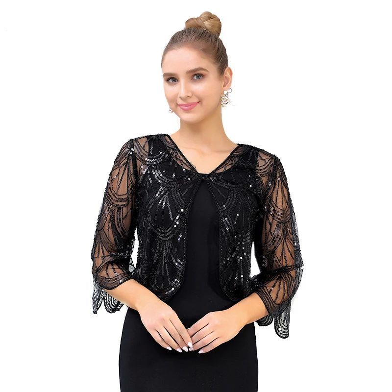 Casual sequin short loose shawl jacket休闲亮片宽松短披肩外套