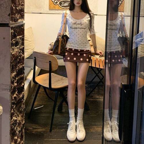 欧美风波点包臀低腰短裙