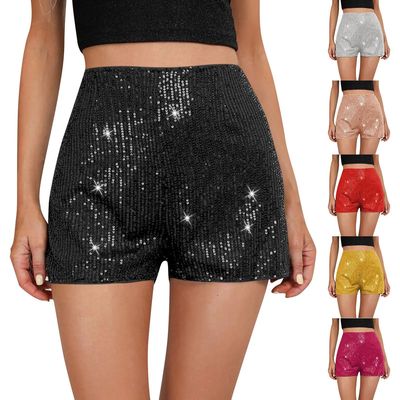 Solid color sequin casual straight shorts 纯色亮片直筒短裤女