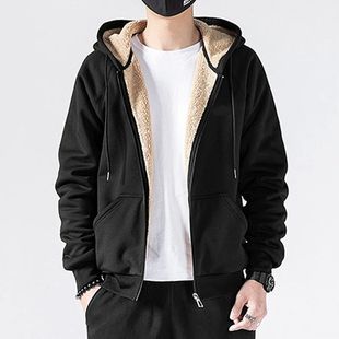 Solid color hooded thick hoodie jacket纯色连帽加厚卫衣外套男