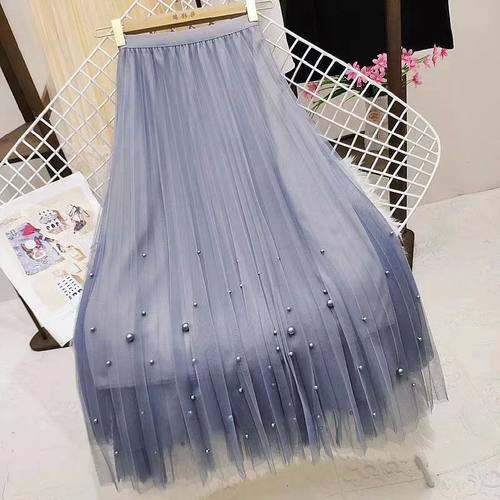 High waisted mesh mid length skirt休闲高腰网纱中长款半身裙女