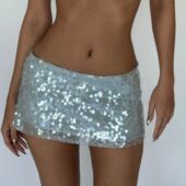 color skirt sequin 亮片包臀短裙Solid wrapped short for women