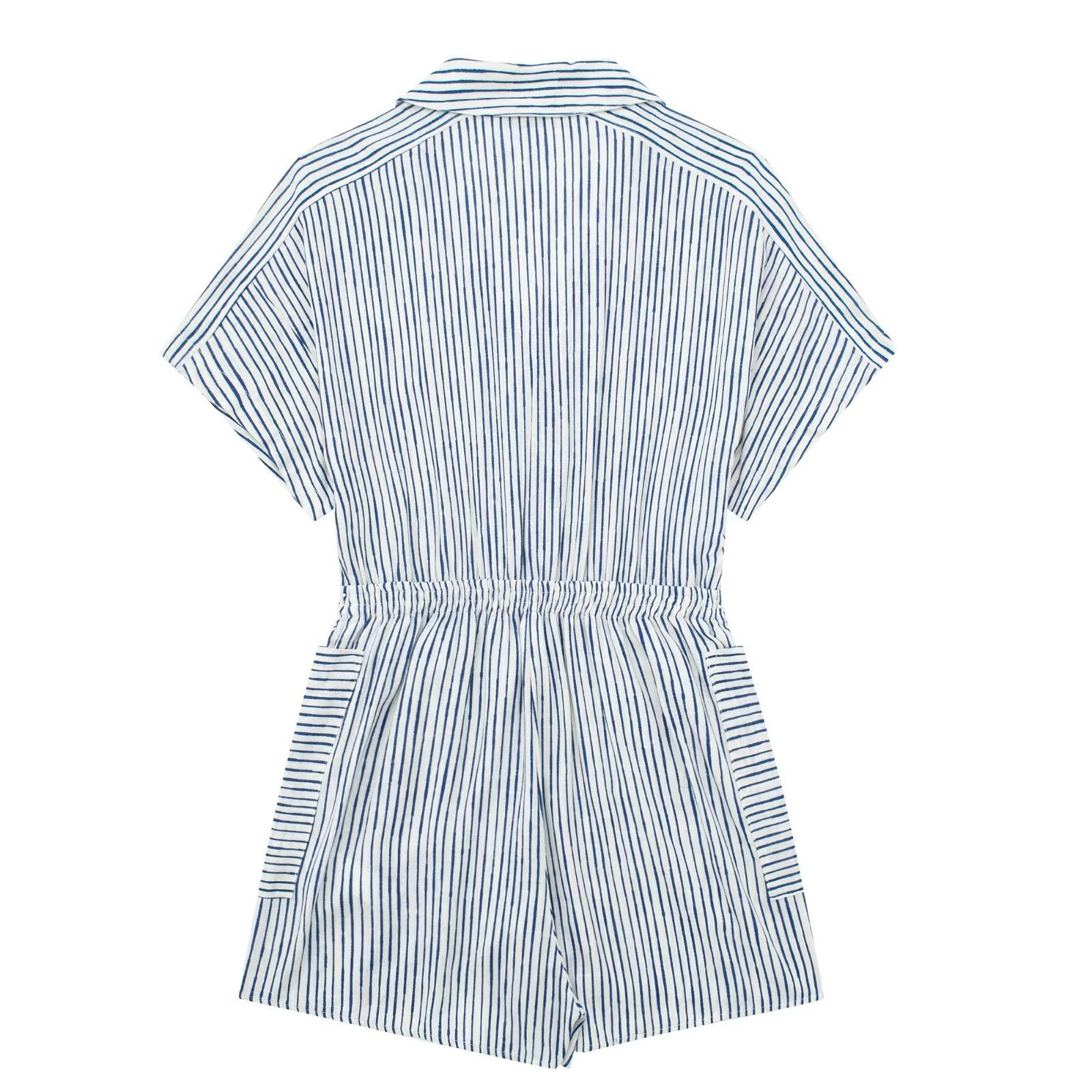 Striped casual button jumpsuit shorts 条纹休闲纽扣连体短裤女