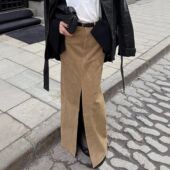 裙Split waisted straight 开叉直筒高腰西装 leg high suit skirt