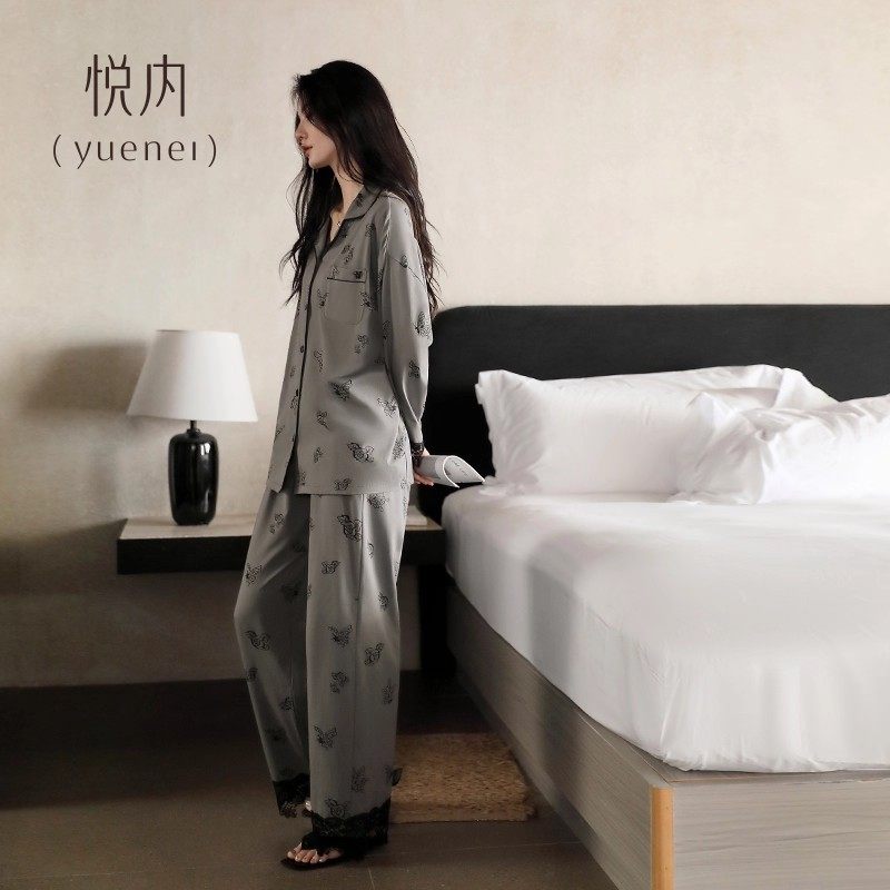 悦内睡衣女款春秋季秋天款纯棉长袖家居服时尚复古优雅高级感开衫