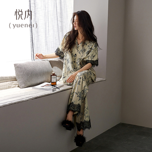 长裤 夏季 套装 悦内凉感睡衣女款 薄款 家居服夏天夏款 莫代尔短袖 开衫