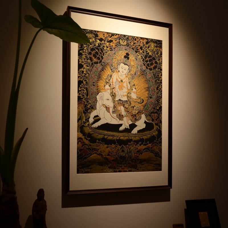 普贤菩萨唐卡挂i画刺绣藏传佛像客厅玄关装饰画 新中式 沙发背景