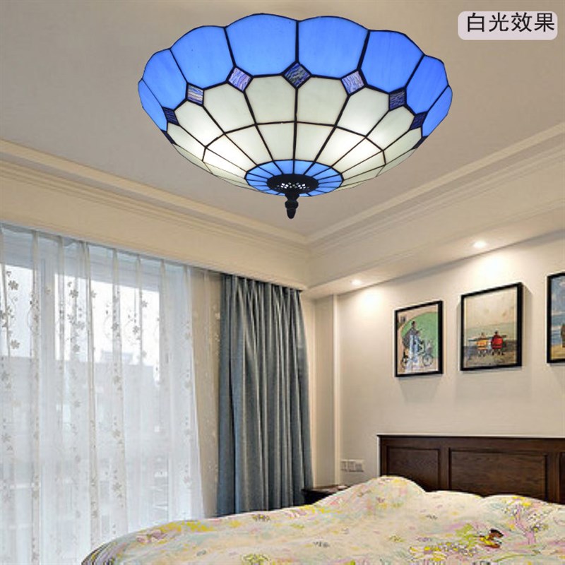 新品简约现代书房儿童房卧室w餐厅客厅地中海风格蓝色玻璃吸顶灯