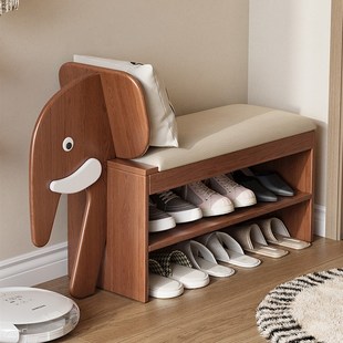 来社大象换鞋凳k家门全实木换鞋凳入口门鞋柜凳一体化鞋架