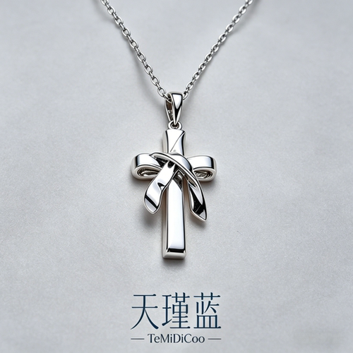天瑾蓝丝结十字925纯银项链女