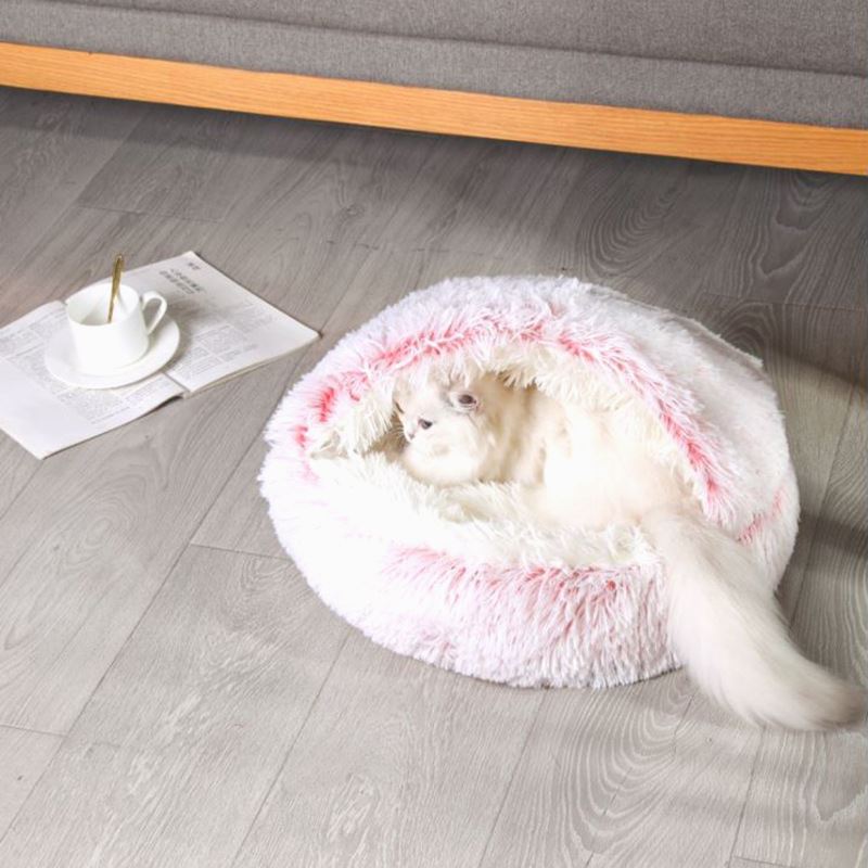 厂家批发长毛绒狗窝保暖圆形半包猫窝深睡眠毛绒猫窝圆窝小狗窝