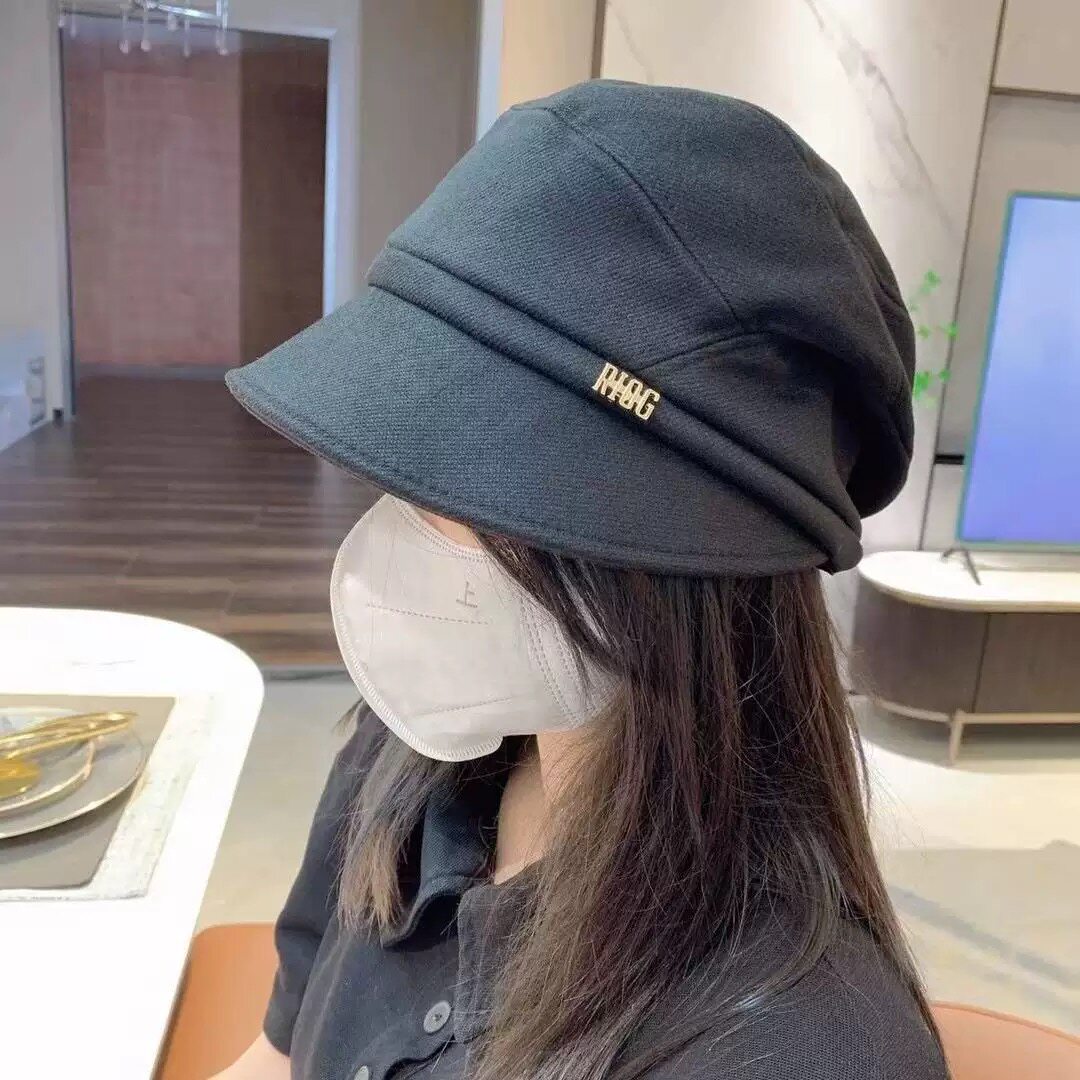 新款鸭舌渔夫帽女秋冬韩版百搭贝雷帽子日系女款拼接短檐堆堆帽潮