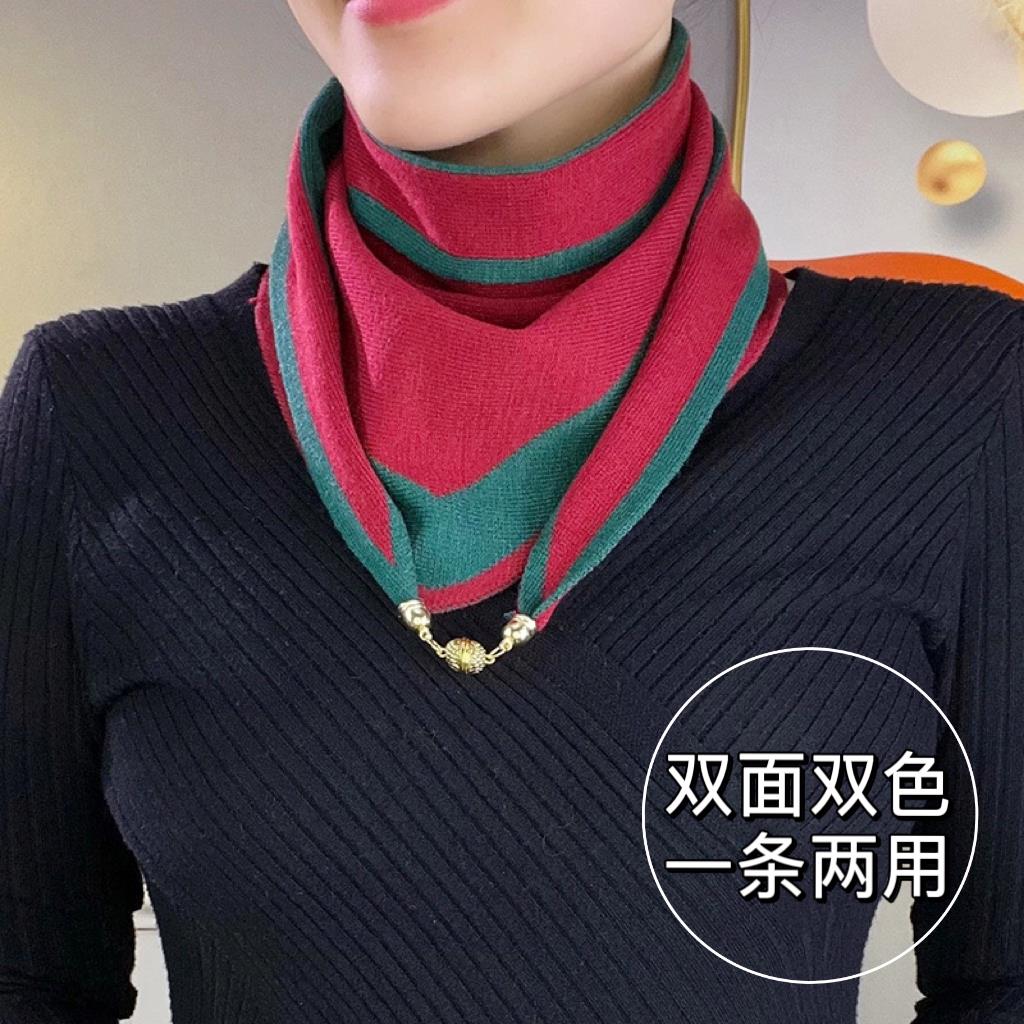 秋冬新款针织磁扣保暖三角巾女