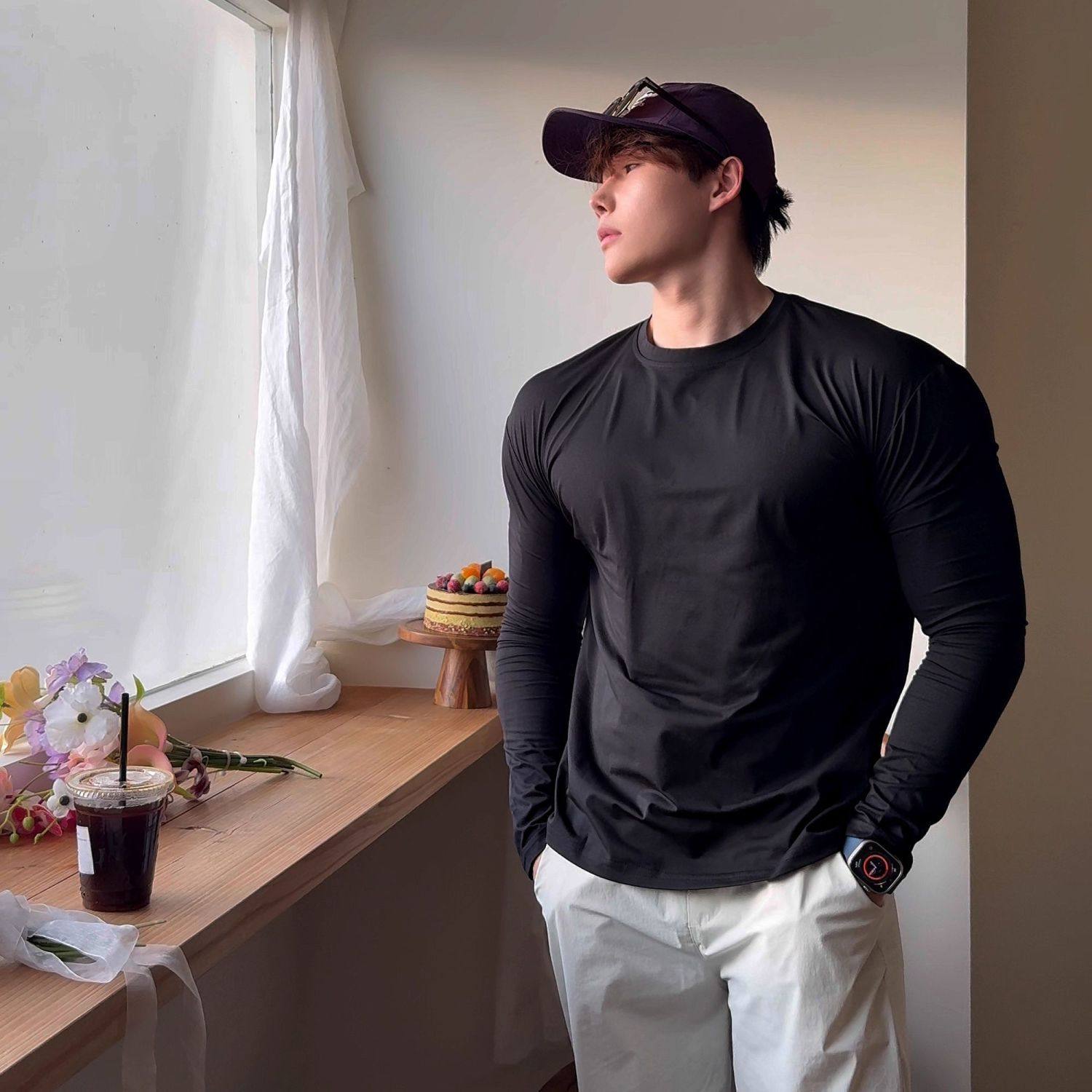 运动长袖T恤男速干衣高弹力训练服健身跑步撸铁圆领打底衫牛奶丝,运动服/休闲服装,运动T恤,淘宝优惠券,粉丝福利购,淘宝优惠卷