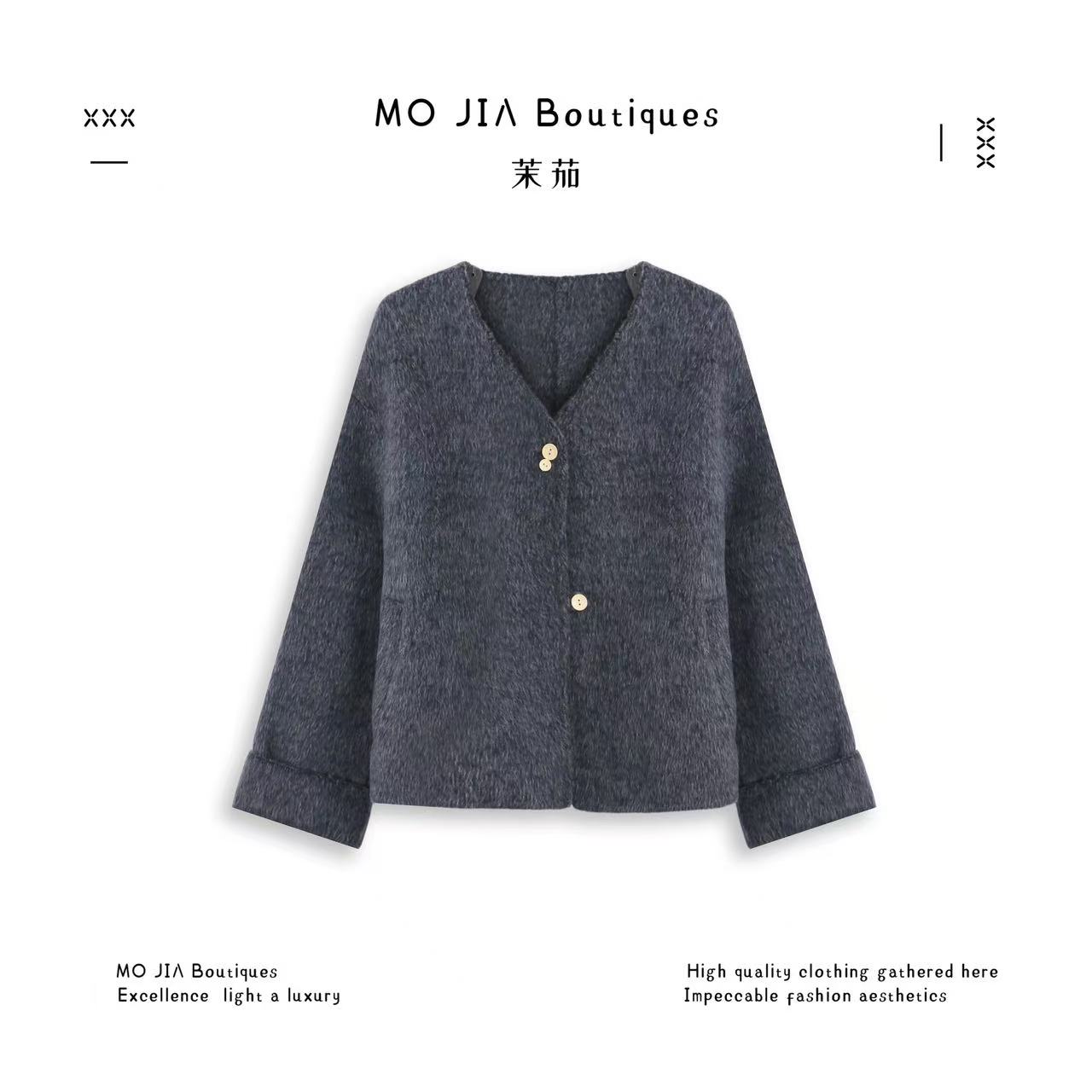 MOJIA V领单排扣外套 W92593