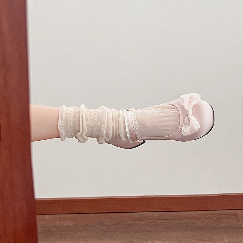 速发粗跟单鞋20高4新款春季蝴蝶结圆头Li式a鞋软妹法t2跟玛丽珍鞋