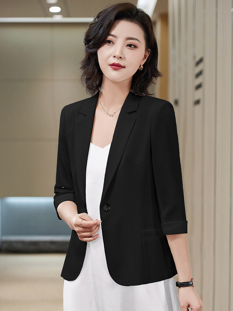 速发黑色外套小个薄20套4新款夏季七分袖短款西服休闲子款2装裙