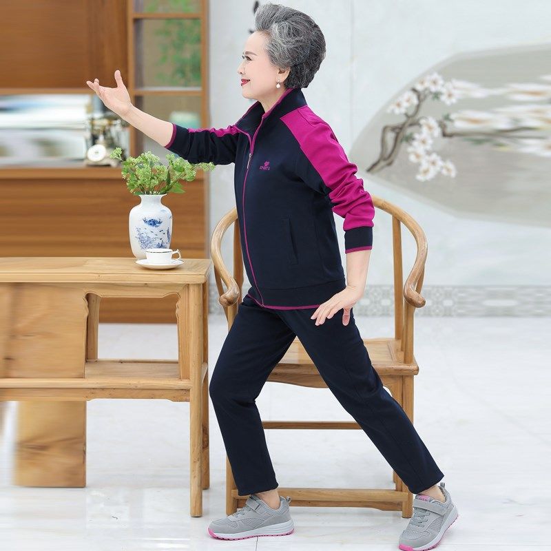 速发中老年人秋装运动服套装60服7装妈妈装春秋衣岁老太太奶奶0外