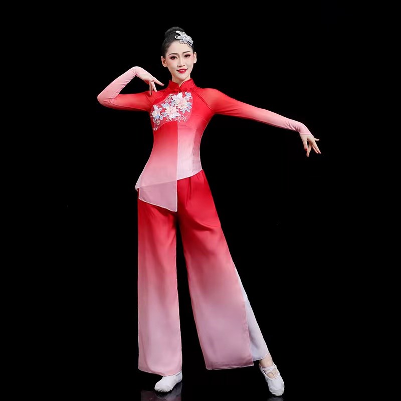 速发胶州秧歌服演出服中国风江南古典舞蹈服装飘逸扇子舞表演服套