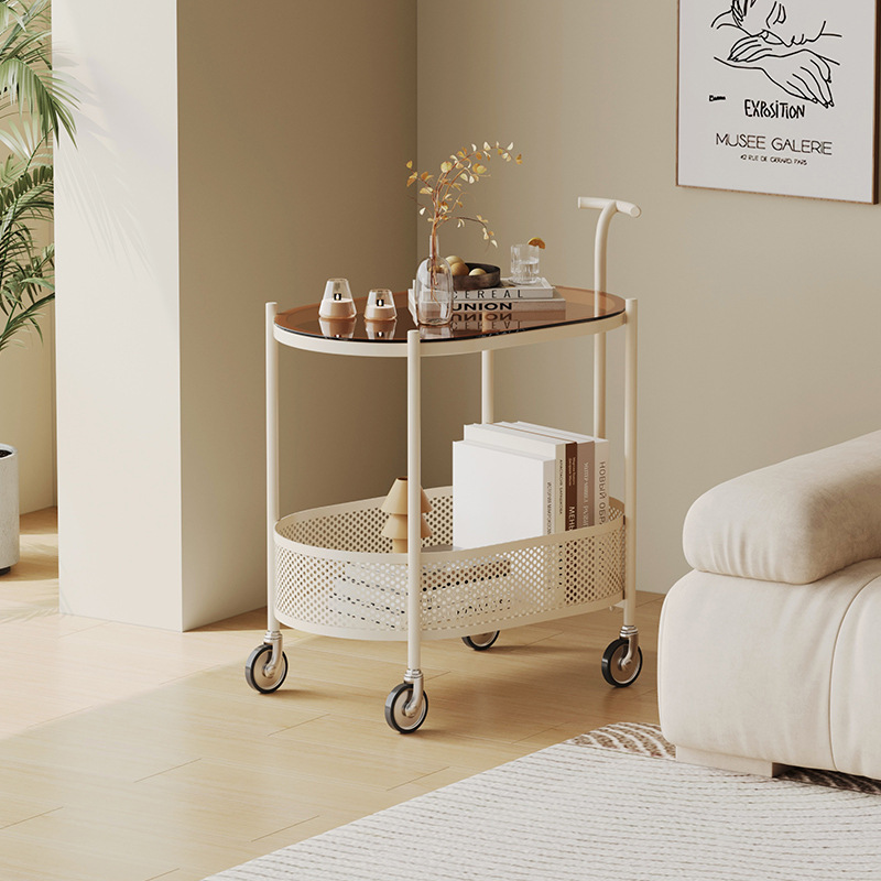 速发可移动奶占地客厅沙发边几不油茶简约创意小风几迷你玻璃推车