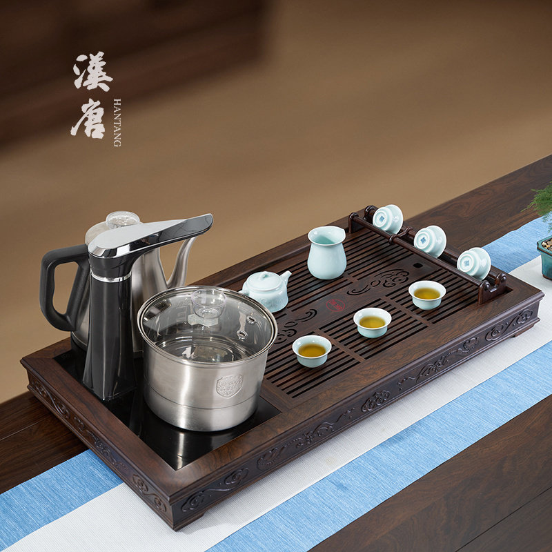 速发实木家盘烧水壶具自动一体上水茶托茶用功夫茶全套装大号