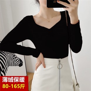 速发式领法配锁骨上衣大码秋冬长袖加绒薄绒方大衣内搭内衬打底衫