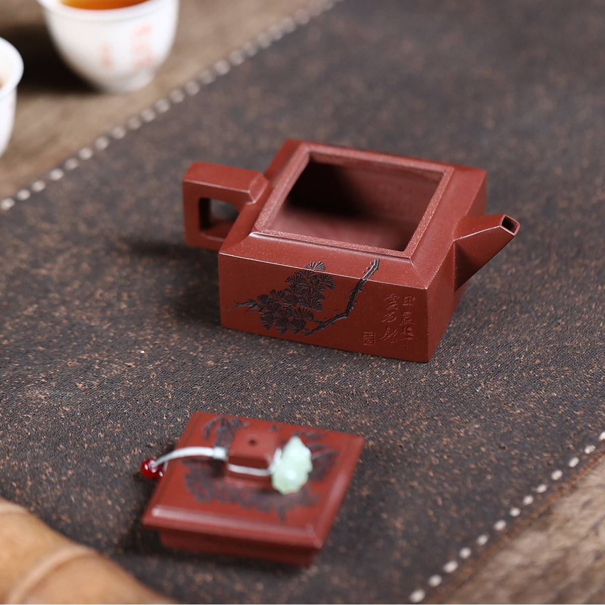 文人小品100C方山逸士宜兴紫砂壶匠人手工制作原矿龙血砂刻松茶壶