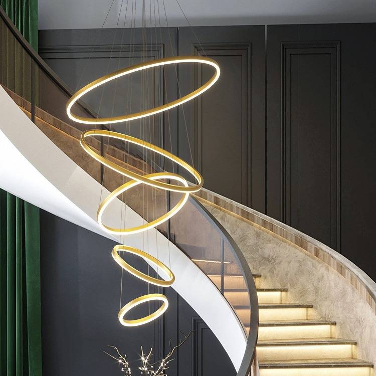 复式楼大吊灯现代轻奢别墅创意客厅灯酒店大堂售楼部loft楼梯吊灯