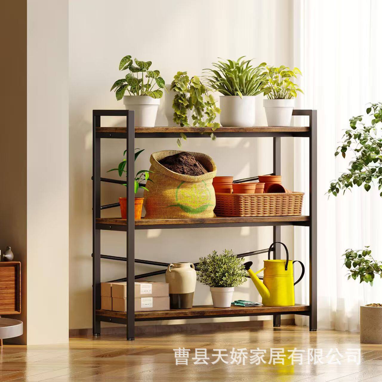 客厅置地式花架铁艺框架多层搁板简约书架花盆架阳台落地收纳架