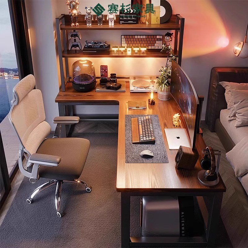 速发转角电脑桌一人台式电竞桌家子书桌书架双体卧室桌用办公桌桌