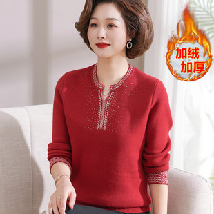 速发本命年老妈装一体绒毛衣加绒加保上衣中妈年洋派厚暖打底衫套