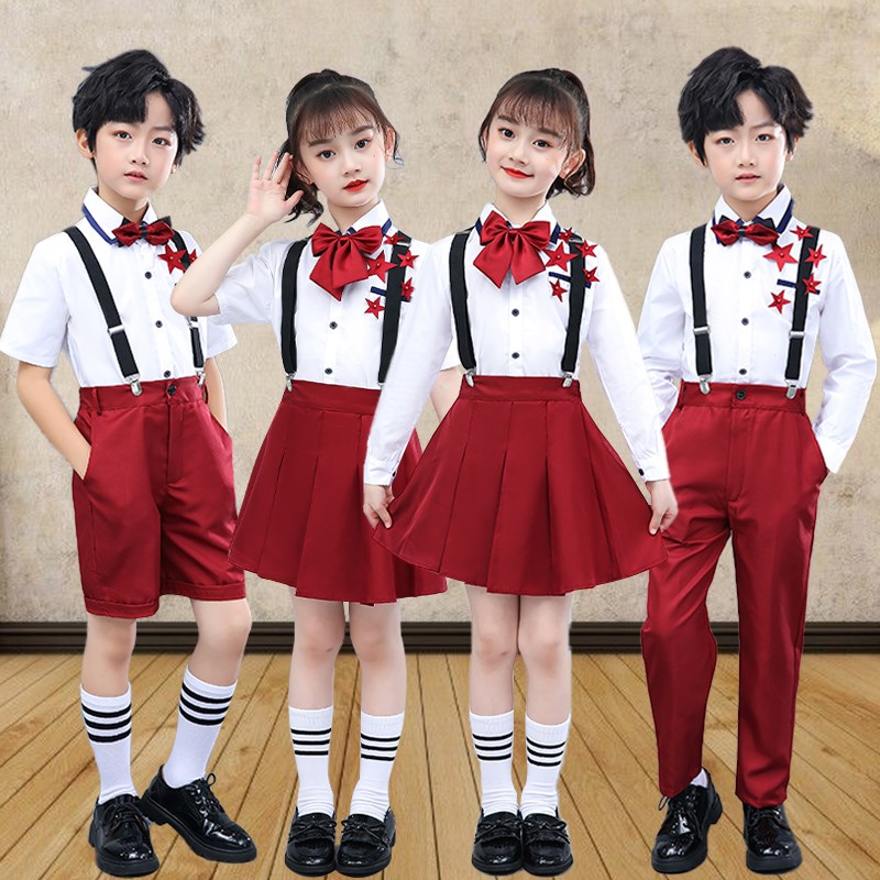 速发六一儿童朗诵大演裤服红领巾合唱风小学生背带出班服装风