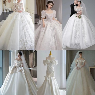 速发赁主婚纱2024奢款白色公主梦幻新娘结婚长拖尾新超华仙星空婚