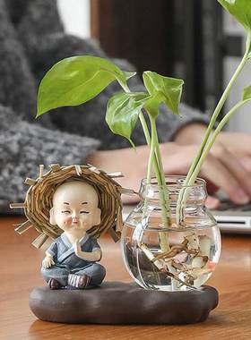 速发办公水玩偶摆件花意绿萝室培创盆器皿客厅水养植物玻璃插花装
