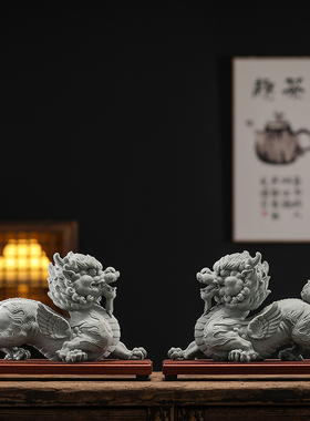 速发青砂石中式招财宅镇貔装麒麟客厅玄关办公室桌面貅饰乔迁开业
