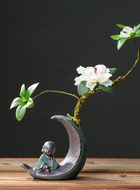 速发紫砂小和尚茶宠茶具配件陶瓷小沙弥花器水培花插家居饰品禅意