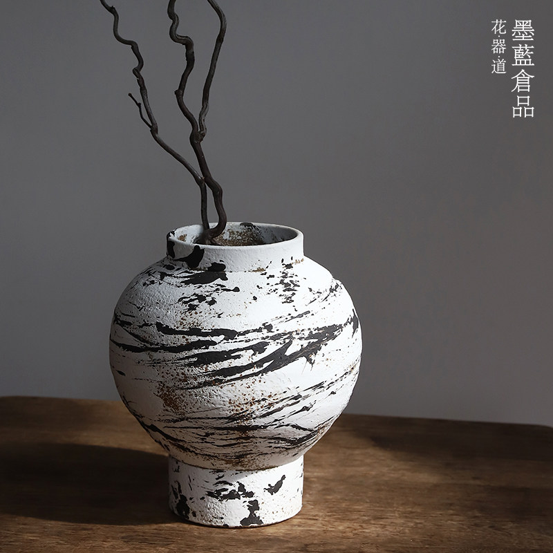 速发花规则水墨陶瓷花器大 中式复古插风花瓶摆件民宿客厅侘寂不