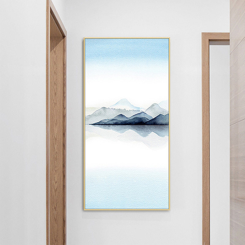 速发手绘抽象油画现代简约竖版蓝色海边风景欧式美式客厅玄关装饰