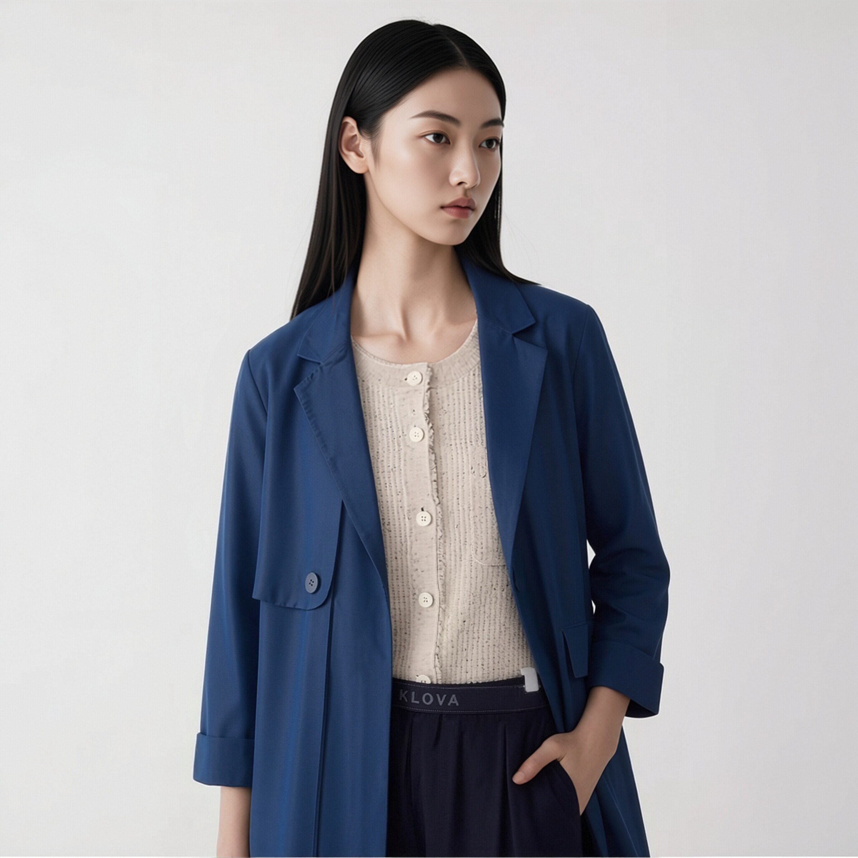 柯罗芭春秋专柜同款A型长款克莱因蓝风衣  FW3572 ￥6500