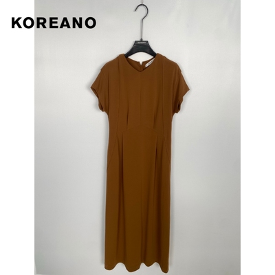 柯利亚诺夏季专柜同款摩卡棕冰丝针织小V领商务长裙  LT5512