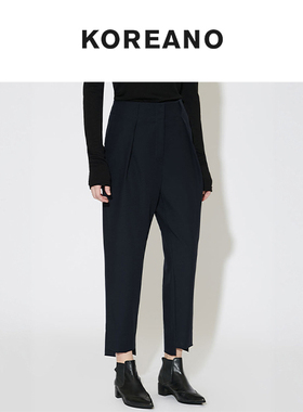 柯利亚诺春秋专柜同款蓝黑色设计感高腰休闲长裤  KW3758 ￥1390