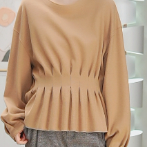 【KOREANO】冬季驼色毛针织落肩T恤套头小上衣  TY4373(JUN)