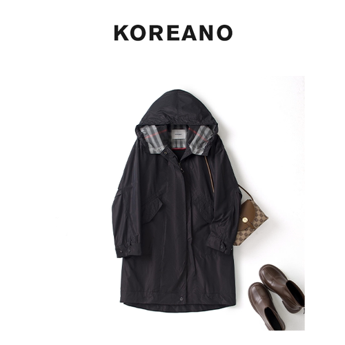 柯利亚诺春秋专柜同款陨石黑连帽廓形风衣  FW2528 ￥7800