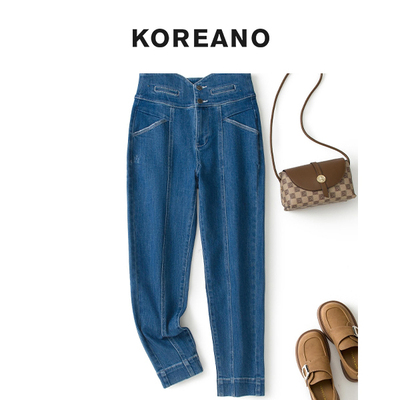 柯利亚诺春秋专柜同款蓝色高腰拼接紧身牛仔裤  KN3695G ￥2280