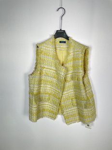 柯利亚诺春秋专柜同款鹅黄琴白格纹小香风马甲  JW7444 ￥2590